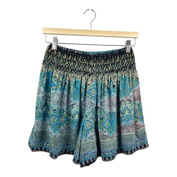 Angie Blue and Green High Waist Shorts - Picture 2 of 5